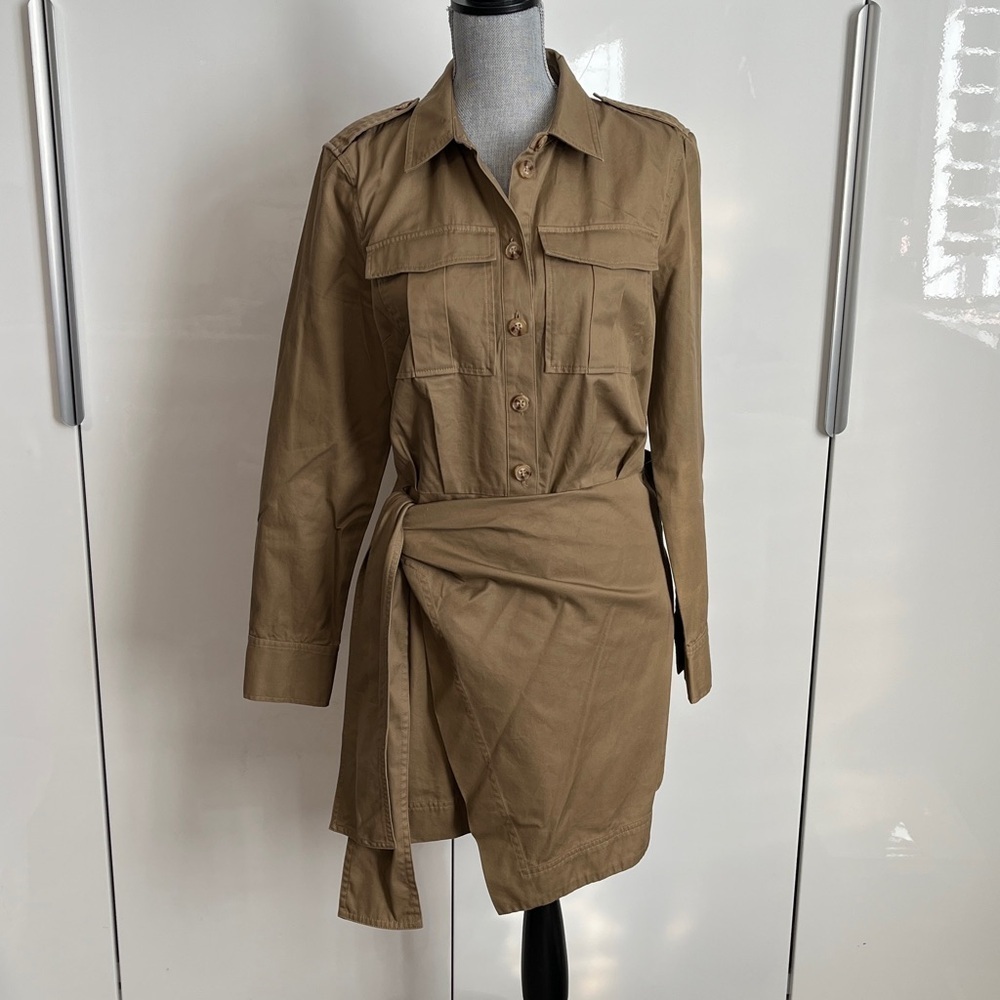 NWOT Derek Lam Khaki Utility Shirt Dress Asymmetric Wrap Belt Cotton, Size 12